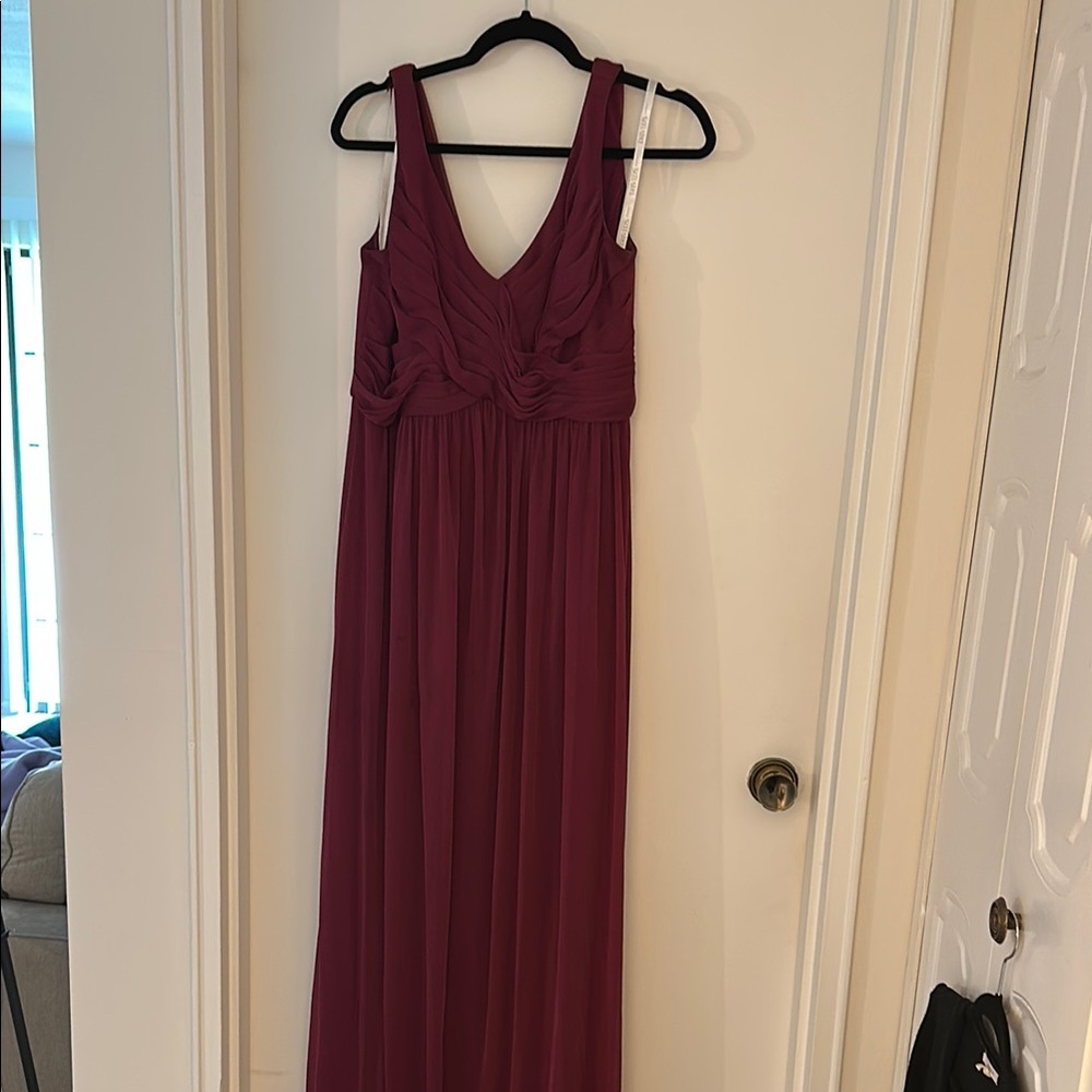 David's Bridal maroon  Smocked Maxi Dress V-Neck Sleeveless